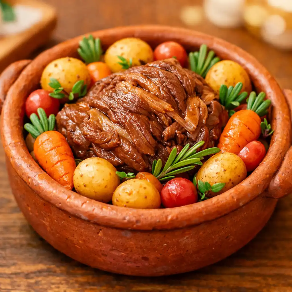 The Veranda Claypot: slow-cooked lamb shoulder with roasted vegetables in a rustic clay pot